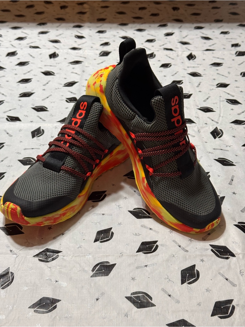 Adidas Black Sneakers with Red and Yellow and Orange Accents - Picture 5 of 9